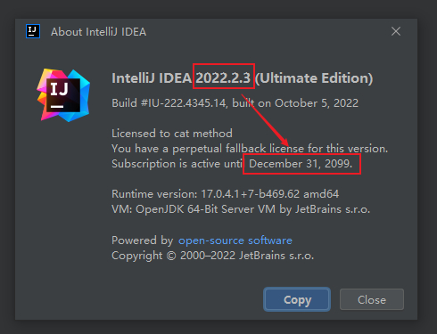 JetBrains激活码(IntelliJ IDEA 2022.2.3永久激活成功教程激活至2099年（亲测有效、持续更新）)
