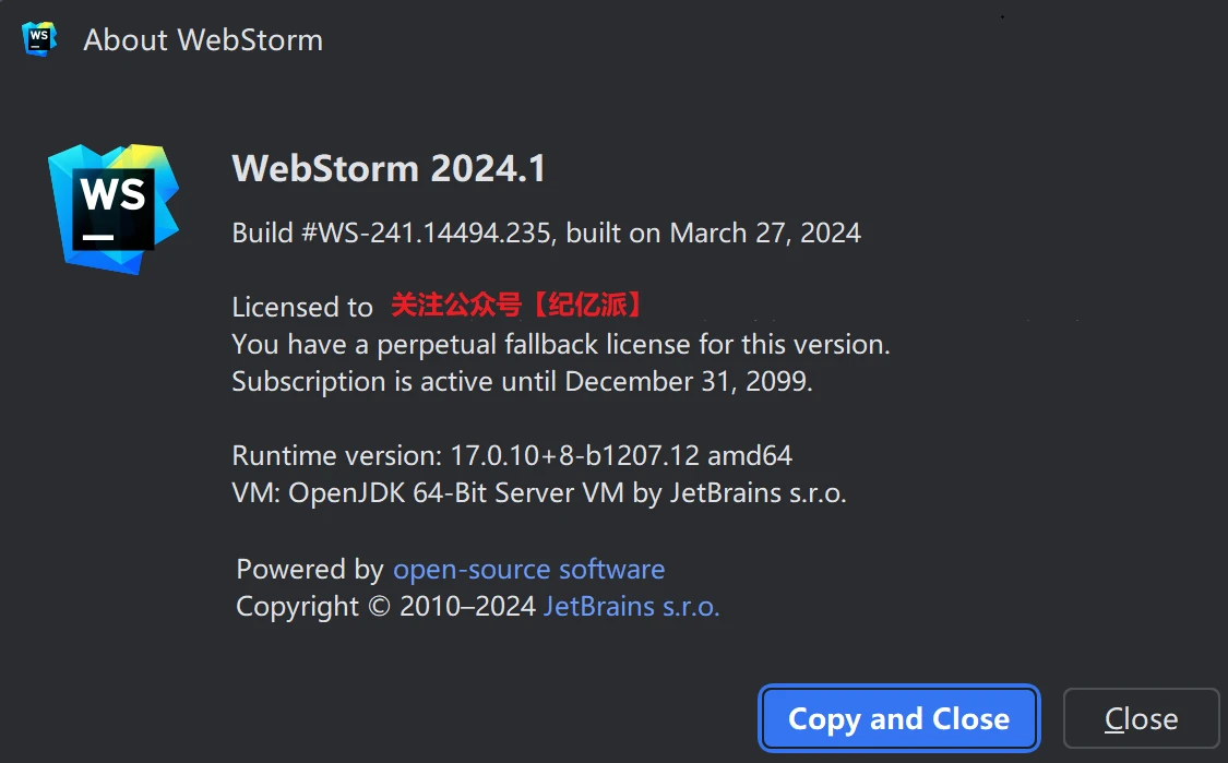 JetBrains激活码(WebStorm 2024.1最新版免费激活激活成功教程安装教程（附激活工具+激活码）-永久更新维护)