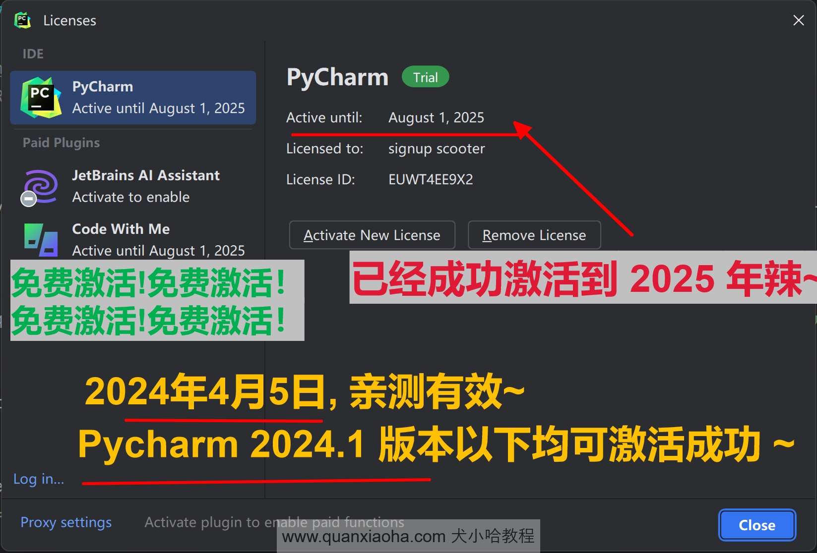 Pycharm 2024.1 成功激活成功教程激活截图