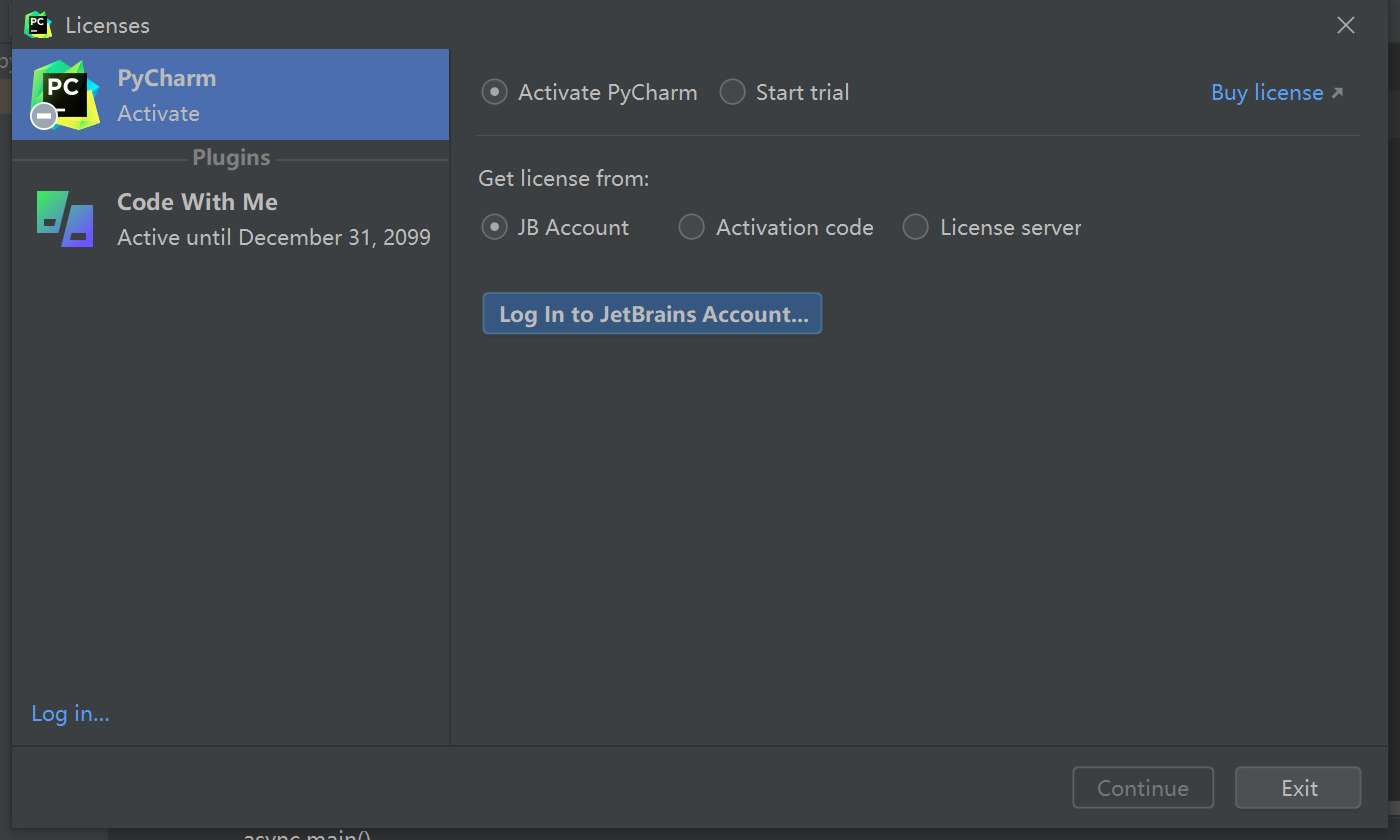 Pycharm 2024.1.1 版本提示需要先登录 JetBrains 账户