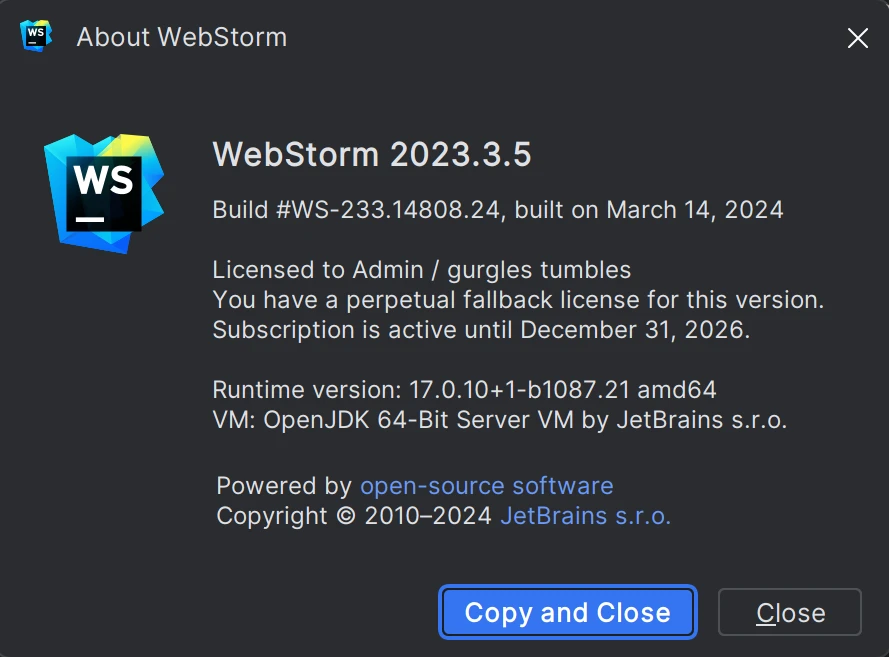 JetBrains激活码(WebStorm 2023.3.5最新版免费激活激活成功教程安装教程（附激活工具+激活码）-永久更新维护)