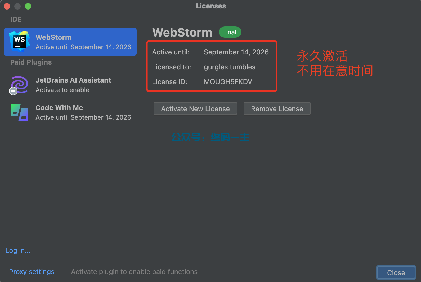 JetBrains激活码(WebStorm 2024.1 永久激活成功教程教程 免费激活码 最新激活成功教程工具 亲测可用)