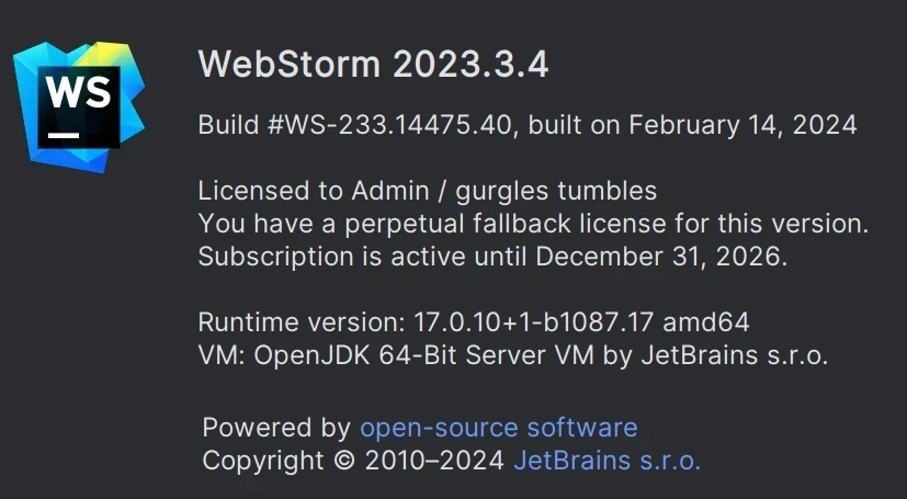 JetBrains激活码(WebStorm 2023.3.4最新版免费激活激活成功教程安装教程（附激活工具+激活码）-永久更新维护)