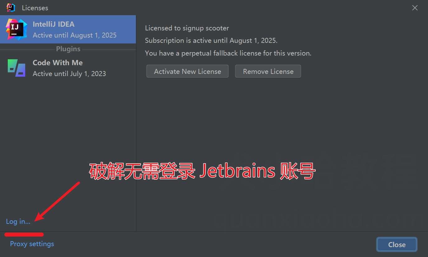 使用激活成功教程补丁，无需登录 JetBrains 账号