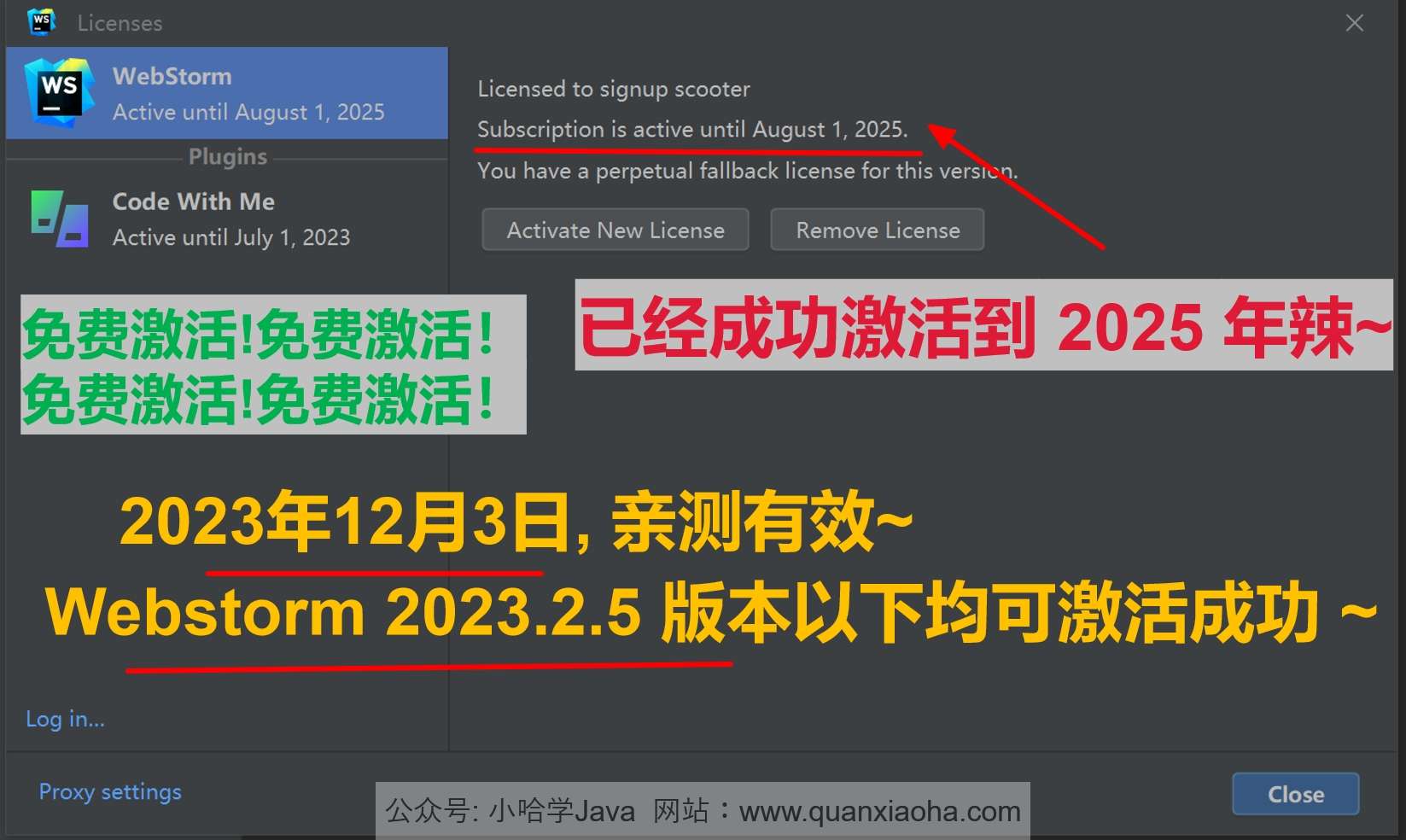 Webstorm 2023.2.5 成功激活至2099年截图