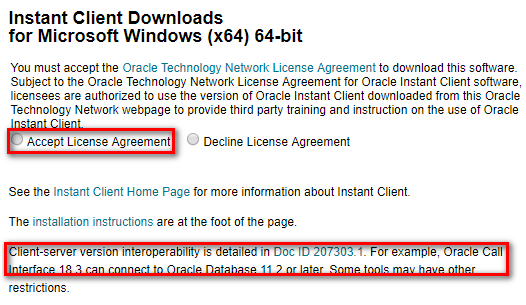 Instant Client for Microsoft Windows (x64) 下载页