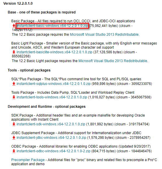 下载 Instant Client 12.2