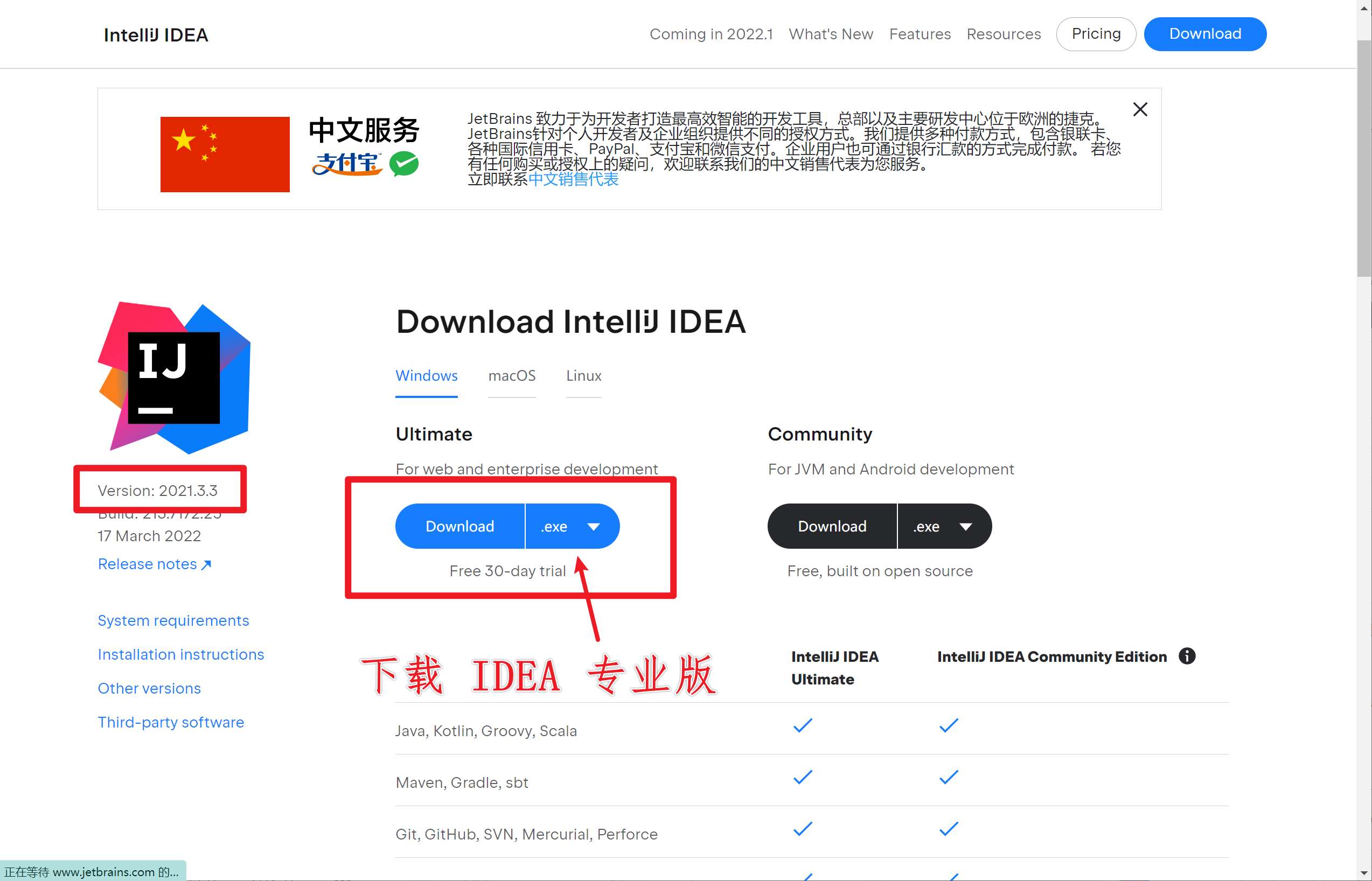 IDEA 2021.3.3版本官网下载