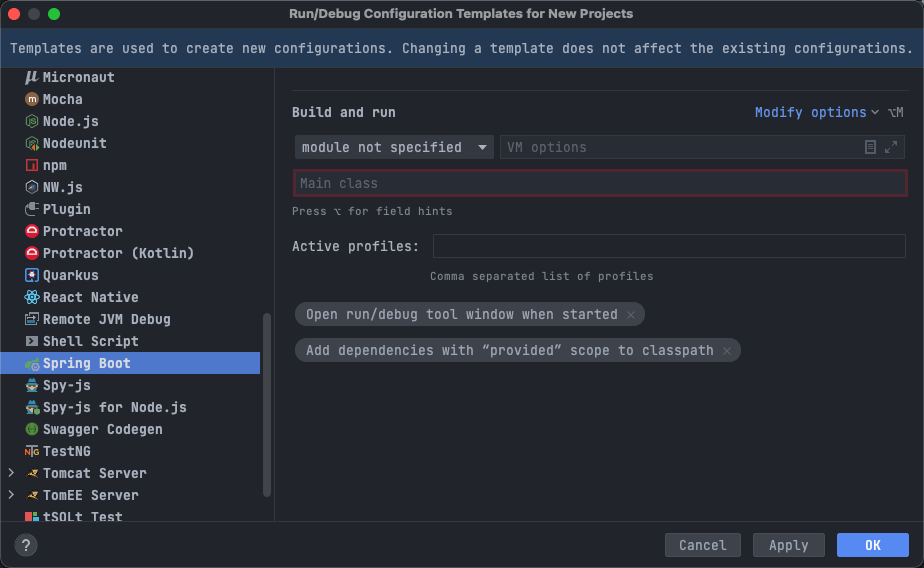 Run Configuration Templates